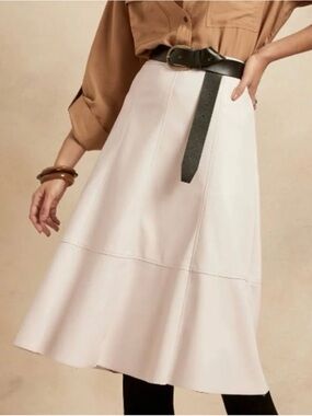 Banana Republic Faux Leather Midi Skirt Cream Petite 00 A-Line